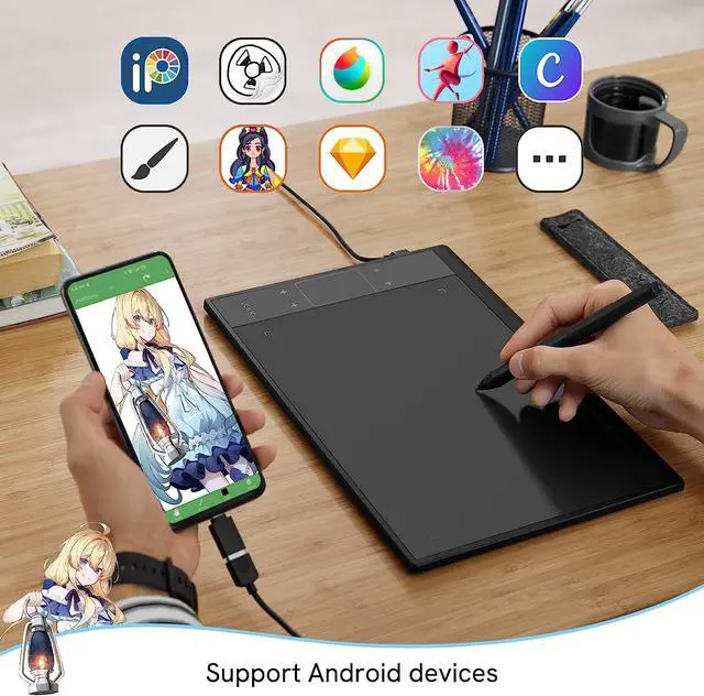 Alt view image 12 of 14 - Digital Graphics Drawing Tablet VEIKK A30, 4 Touch Keys 1 Touch Panel, Linux Support, 10x6 Inch Drawing Pad with 8192 Levels Battery-Free Pen Electronic Writing Tablet for PC/Android/Mac OS