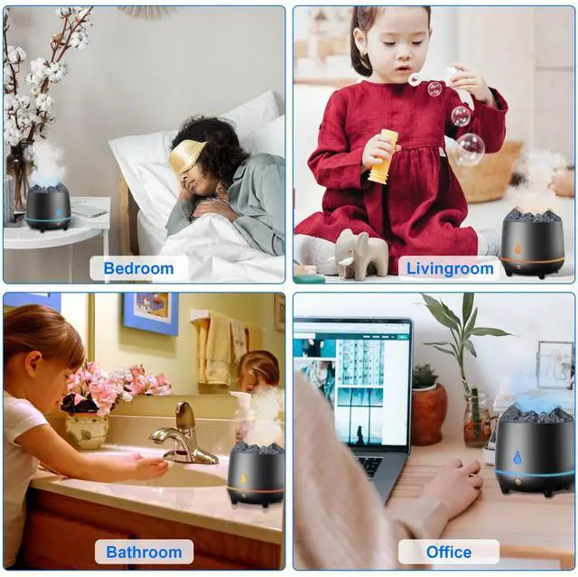 Alt view image 13 of 14 - 3D Flame LED Light Air Humidifier - 400ml Air Humidifier Essential Oil Diffuser with Flame Effect for Home, Office, Spa, Gym (BlacK)