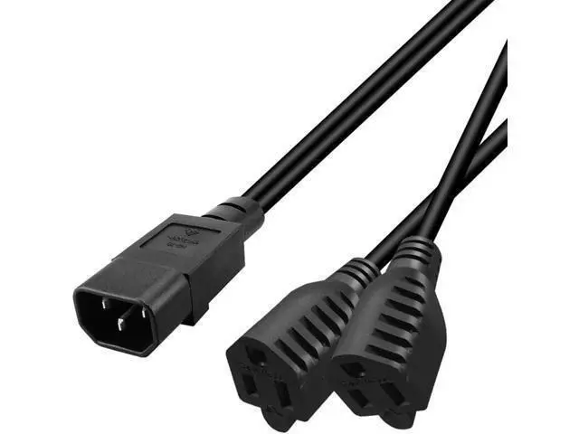 Alt view image 6 of 10 - 1FT C14 Male PDU Style Computer Power Extension Cable Y Splitter Power Plug Cord (C14 to 2X5-15R)