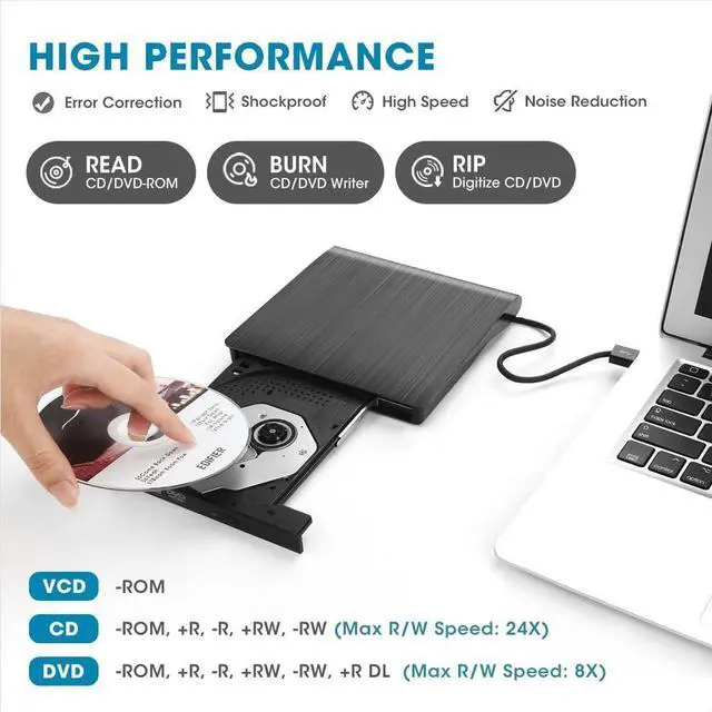 Alt view image 10 of 14 - External CD DVD Drive USB 3.0 Portable DVD & CD-ROM +/-RW Player Burner Reader Writer Rewriter Adapter Optical Disc Drive for Laptop PC Windows 11/10/8/7 Mac Linux Desktop Computer