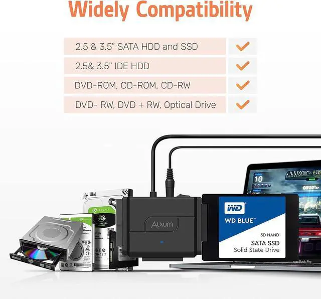 Alt view image 10 of 14 - USB 3.0 to IDE SATA Converter for Universal 2.5 & 3.5 inches SATA HDD SDD & IDE HDD Drives Data Transfer Rates up to 5Gbps Adapter