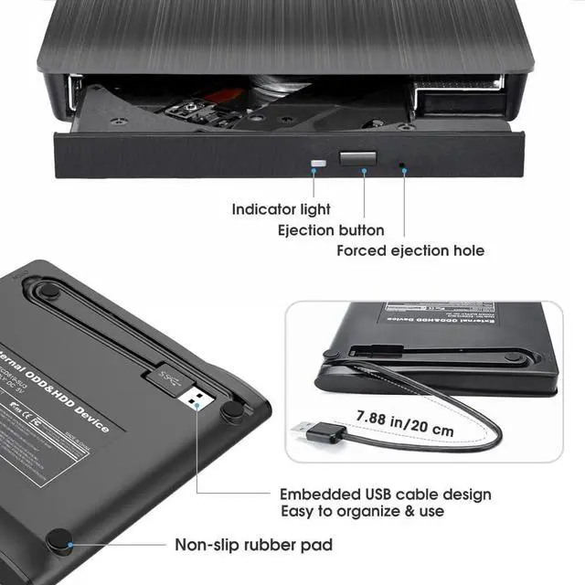 Alt view image 13 of 14 - External CD DVD Drive USB 3.0 Portable DVD & CD-ROM +/-RW Player Burner Reader Writer Rewriter Adapter Optical Disc Drive for Laptop PC Windows 11/10/8/7 Mac Linux Desktop Computer