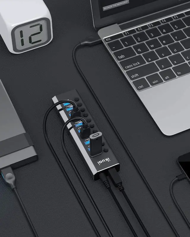 Alt view image 10 of 14 - Powered USB Hub 3.0, 10 Port USB 3.0 Data Hub Aluminum USB Splitter with 36W(12V/3A) Power Adapter and Individual On/Off Switches (Black)