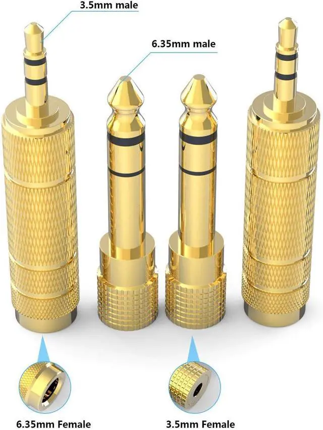 Alt view image 8 of 12 - Headphone Adapter 6.35mm (1/4 Inch) Male to 3.5mm (1/8 Inch) Female and 3.5 mm Male Plug to 6.35 mm Female Jack Audio Stereo TRS Converter Adapters (4 -Pack Gold Plated)
