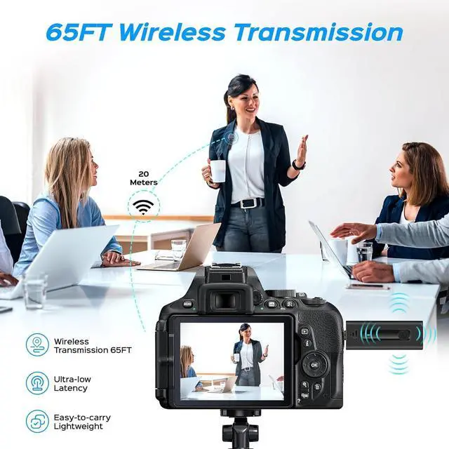 Alt view image 10 of 14 - 2 Pack Wireless Microphones for Camera/GoPro/iPhone/Android Phone/Laptop/Computer, Plug-Play 2.4GHz Wireless Lavalier Microphone for Video Recording, Interview, Vlogging