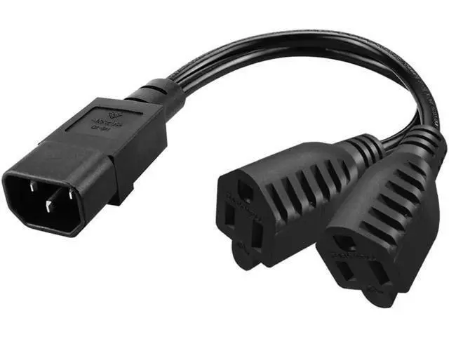 Alt view image 7 of 10 - 1FT C14 Male PDU Style Computer Power Extension Cable Y Splitter Power Plug Cord (C14 to 2X5-15R)