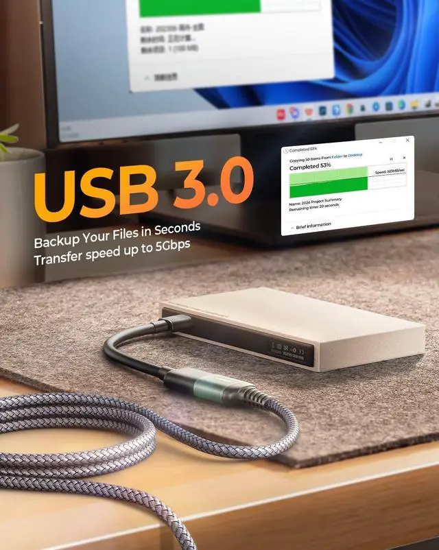 Alt view image 10 of 14 - AINOPE USB Extension Cable,USB Extender,USB 3.0 Extension Cable, Male to Female Cord High Data Transfer Compatible with Webcam,USB Keyboard,Flash Drive,Hard Drive,Printer,10FT,Grey