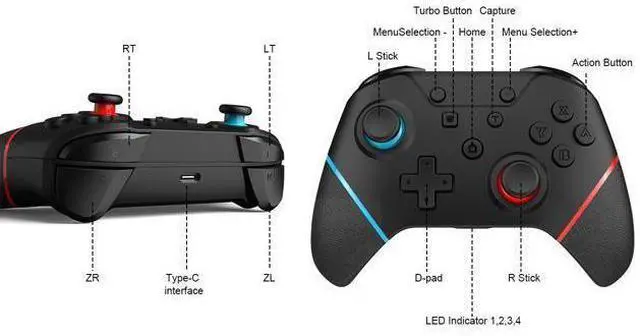 Alt view image 10 of 14 - Switch Pro Controller with 4 Additional Programming Buttons, Up to 20H Battery Life, Adjustable Turbo, 4 Level Vibration Feedback, 6-Axis Gyro, GCHT Wireless Controller for Switch/Switch Lite