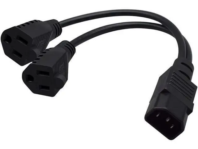 Alt view image 9 of 10 - 1FT C14 Male PDU Style Computer Power Extension Cable Y Splitter Power Plug Cord (C14 to 2X5-15R)