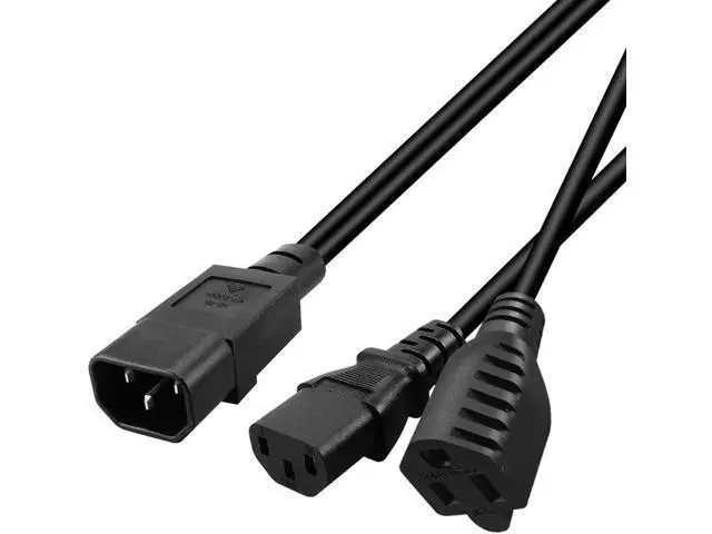 Alt view image 9 of 12 - 1FT C14 Male PDU Style Computer Power Extension Cable Y Splitter Power Plug Cord (C14 to C13+5-15R)