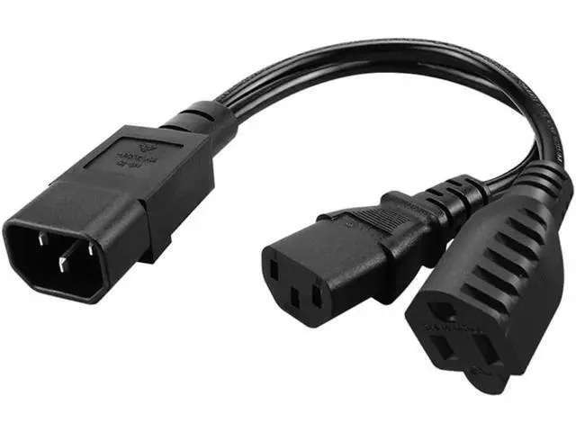 Alt view image 10 of 12 - 1FT C14 Male PDU Style Computer Power Extension Cable Y Splitter Power Plug Cord (C14 to C13+5-15R)