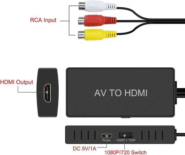 Alt view image 11 of 14 - RCA to HDMI Converter Composite to HDMI Adapter AV to HDMI Support 1080P PAL/NTSC Compatible with PS one PS2 PS3 STB Xbox VHS VCR Blue-Ray DVD Players