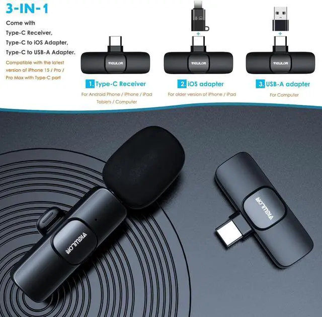 Alt view image 13 of 14 - Wireless Microphone for iPhone iPad/Android/PC, Mini Microphone for Video Recording, Plug and Play Lavalier Microphone Lapel Wireless Mic with Noise Reduction