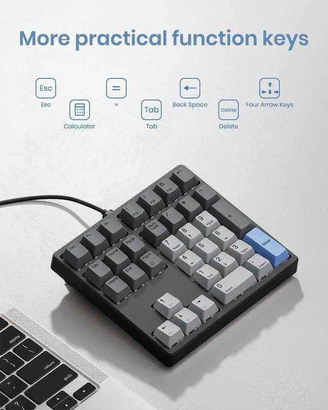 Alt view image 9 of 10 - FJADRAR Mechanical Number Pad, 34 Key Hot Swappable Numpad with Gateron Brown Switches, USB Wired Numeric Keypad with PBT Keycaps White Backlit Number Pad for Laptop, MacBook,PC Desktop