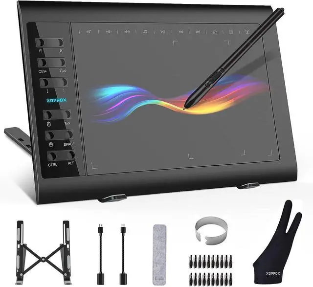 Alt view image 8 of 14 - XOPPOX Graphics Drawing Tablet 10 x 6 Inch Large Active Area with 8192 Levels Battery-Free Pen and 12 Hot Keys, Compatible with PC/Mac/Android OS for Painting, Design & Online Teaching