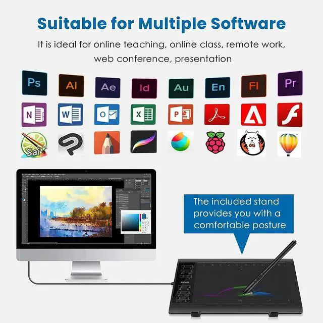 Alt view image 11 of 14 - XOPPOX Graphics Drawing Tablet 10 x 6 Inch Large Active Area with 8192 Levels Battery-Free Pen and 12 Hot Keys, Compatible with PC/Mac/Android OS for Painting, Design & Online Teaching