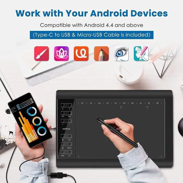 Alt view image 10 of 14 - XOPPOX Graphics Drawing Tablet 10 x 6 Inch Large Active Area with 8192 Levels Battery-Free Pen and 12 Hot Keys, Compatible with PC/Mac/Android OS for Painting, Design & Online Teaching