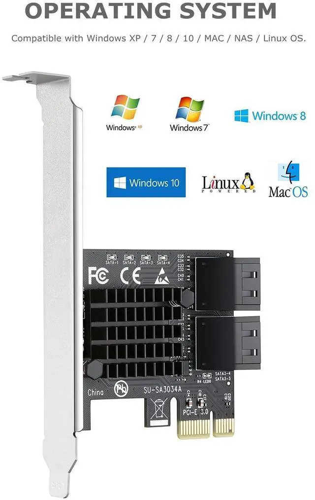 Alt view image 10 of 10 - PCIe SATA Card 4 Port,PCI Express to SATA 3.0 Ports Expansion Controller Boot as System Disk for Desktop PC Support SSD and HDD with Low Profile Bracket and 4 SATA Cable
