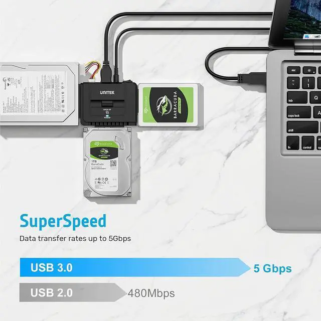 Alt view image 11 of 12 - Unitek USB 3.0 to IDE and SATA Converter External Hard Drive Adapter Kit for Universal 2.5/3.5 HDD/SSD Hard Drive Disk, One Touch Backup Function, Included 12V/2A Power Adapter