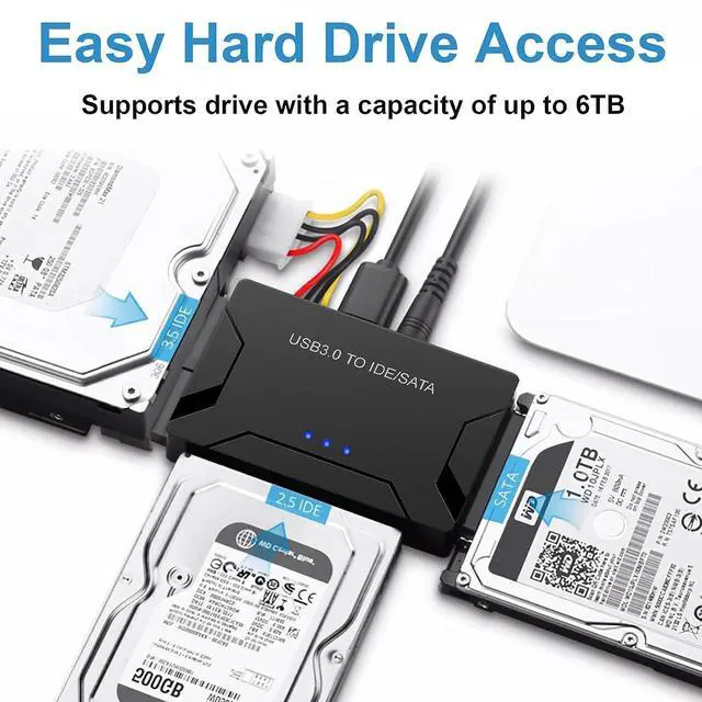 Alt view image 9 of 14 - SATA/IDE USB 3.0 to Adapter External Hard Drive Reader Ultra Recovery Converter Compatible with 2.5/3.5in HDD/SSD DVD Optical Drive