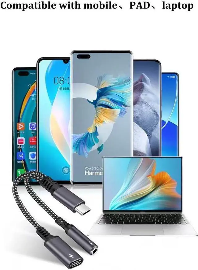 Alt view image 9 of 10 - USB C to 3.5mm Audio Jack and PD Charger Adapter Cable 2-in-1 Splitter Cord Type C to 3.5 mm Headphones Aux with 60W Fast Charging Port Wire