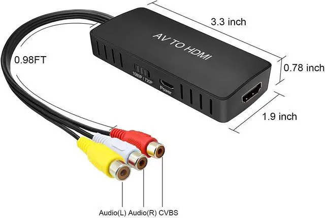 Alt view image 14 of 14 - RCA to HDMI Converter Composite to HDMI Adapter AV to HDMI Support 1080P PAL/NTSC Compatible with PS one PS2 PS3 STB Xbox VHS VCR Blue-Ray DVD Players