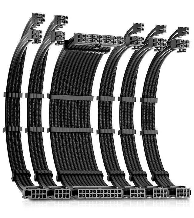 Alt view image 6 of 10 - Okinos Dual 4+4 Pin EPS PSU Cables, Cable Extension PC, 16 AWG, 1x24 Pin ATX / 2X(4+4) Pin EPS / 3X(6+2) Pin PCI-E, PSU Extension Cable Kit, 30cm Length, Black