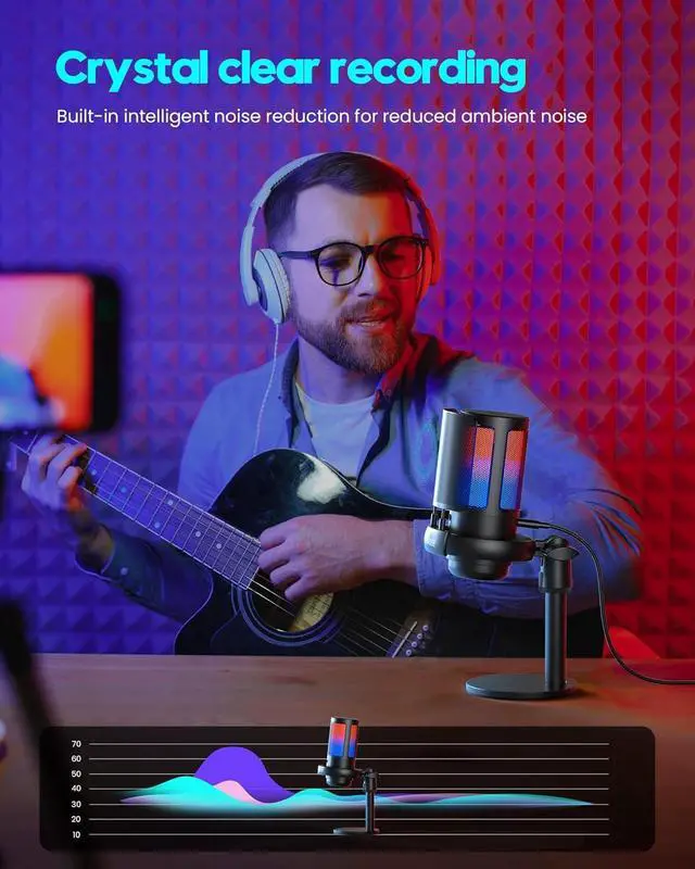 Alt view image 14 of 14 - Gaming Microphone, USB PC Mic for Podcasts Videos, Streaming, Condenser Mic with Quick Mute, Tripod Stand, Pop Filter, RGB Indicator, Shock Mount, Rotate gain button, Compatible with PS4/5/PC