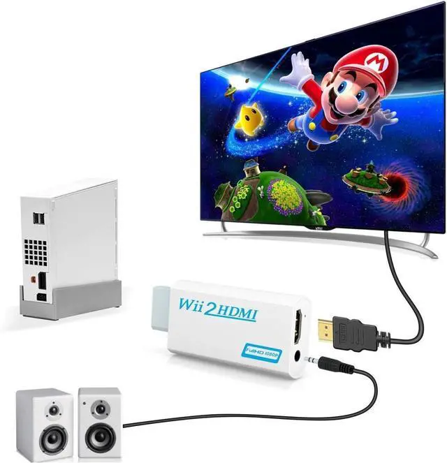 Alt view image 11 of 12 - Wii to HDMI Converter Adapter with Hdmi Cable Connect Wii Console to HDMI Display in 1080p Output Video with 3.5mm Audio Supports All Wii Display Modes White