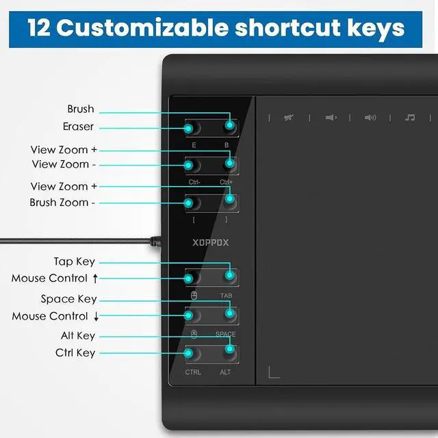 Alt view image 14 of 14 - XOPPOX Graphics Drawing Tablet 10 x 6 Inch Large Active Area with 8192 Levels Battery-Free Pen and 12 Hot Keys, Compatible with PC/Mac/Android OS for Painting, Design & Online Teaching