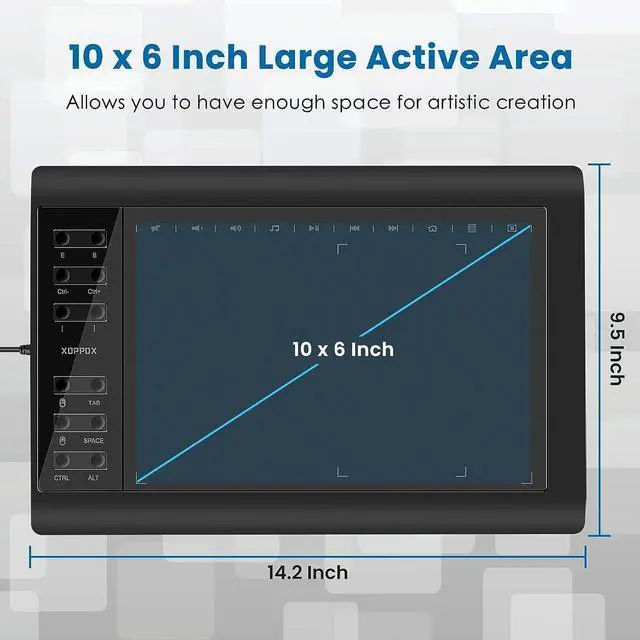 Alt view image 12 of 14 - XOPPOX Graphics Drawing Tablet 10 x 6 Inch Large Active Area with 8192 Levels Battery-Free Pen and 12 Hot Keys, Compatible with PC/Mac/Android OS for Painting, Design & Online Teaching