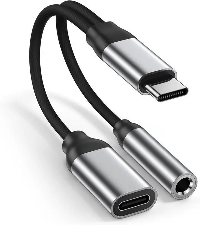 Alt view image 8 of 14 - USB C to 3.5mm Audio Adapter Aux to USB C Headphone and Charger Adapter 2-in-1 USB C Splitter with PD 60W Fast Charging Compatible with iPhone 15 Plus Pro Max Galaxy Note iPad Pro Pixel -Silver