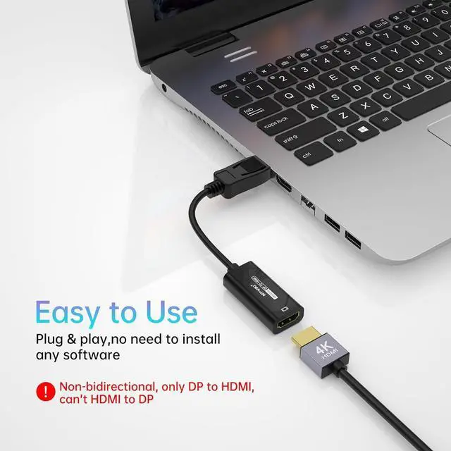 Alt view image 8 of 10 - 4K@60Hz DP to HDMI Adapter Displayport 1.2 to HDMI 2.0 Adapter 2K@120Hz DP Source to HDMI Monitor-Male to Female Unidirectional