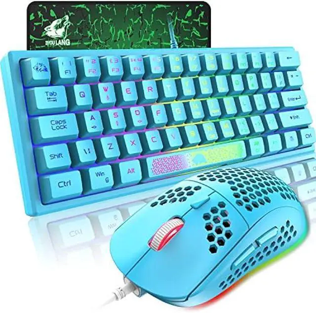 Alt view image 8 of 14 - 60% Gaming Keyboard and Mouse Combo Rainbow LED Backlit Keyboard with 61 Keys Membrane Mini Portable Ergonomic Design Ultralight Gaming Mouse 6400 DPI,Gaming Mouse Pad for Windows PC Gamers(Blue)
