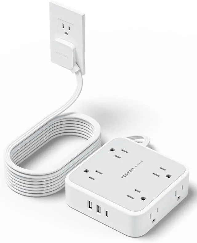 Alt view image 8 of 14 - Surge Protector Power Strip 15 Ft Cord, 8 Widely Spaced Outlets, 3 USB Charger(1 USB C Port), Ultra Thin Flat Plug Extension Cord 15 Feet, 900J Surge Protection for Home, Office, Dorm Room Essentials