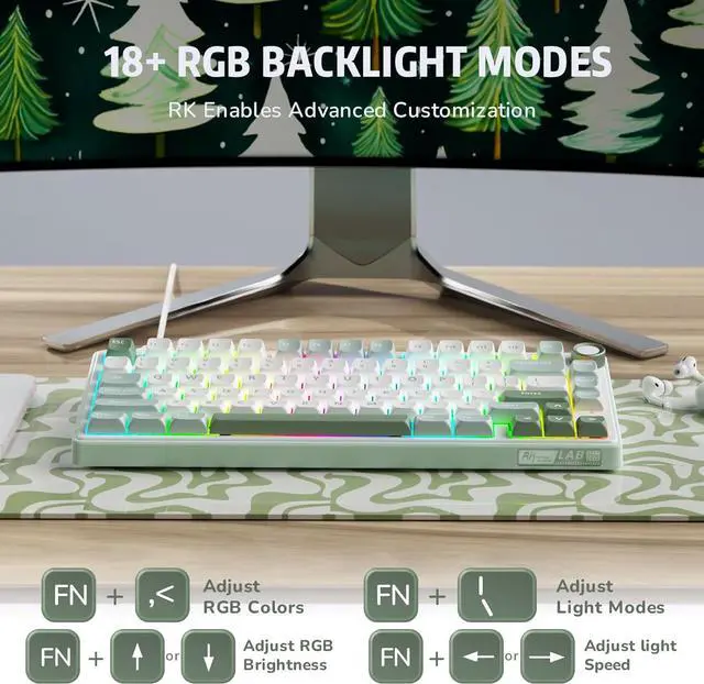 Alt view image 14 of 14 - RK ROYAL KLUDGE R75 Mechanical Keyboard Wired with Volume Knob, 75% Custom Gaming Keyboard Gasket Mount RGB Backlit with Software, MDA Profile, PBT Keycaps, Hot Swappable Linear Switch Creamy Sound