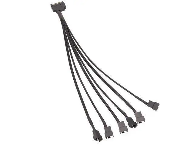 Alt view image 2 of 2 - Black Sleeved 30cm Cooler Cooling Fan Splitter Power Cable 12V 4-Pin To 6 Port 3Pin/4Pin Connector for Molex IDE Computer PC DIY(1 in 6)