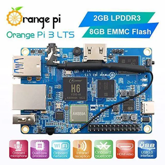 Alt view image 8 of 10 - Orange Pi 3 LTS Allwinner H6 2GB LPDDR3 8GB EMMC Flash Quad Core 64 Bit Single Board Computer 5V3A Type-C Support Android 9.0, Ubuntu, Debian Mini PC (PI3 LTS+ 3A Type-C Power Supply+Al Heat Sink)