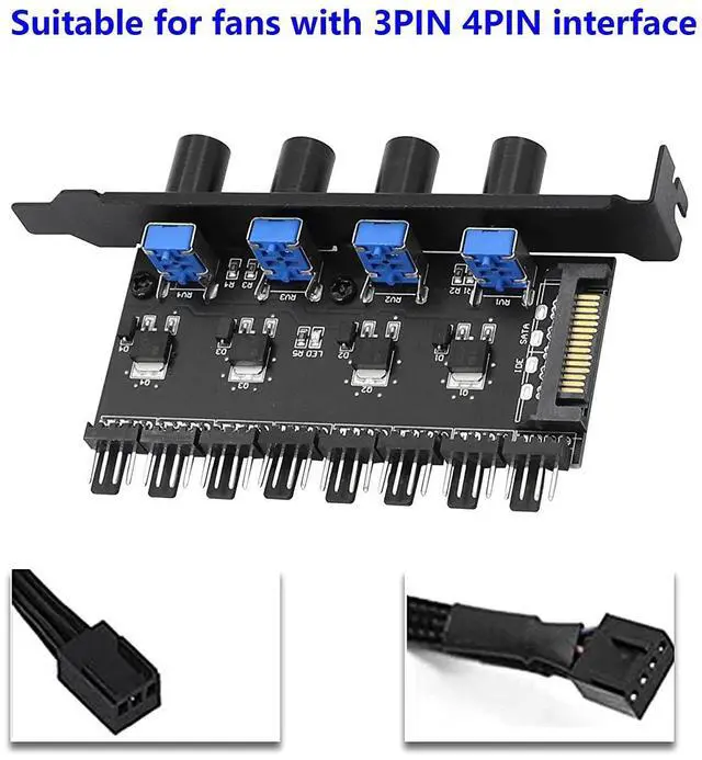 Alt view image 12 of 14 - SinLoon 4 Knob Cooling Fan Speed Controller PC 8 Channels Fan Hub for CPU Case HDD VGA PWM Fan PCI Bracket 12V Fan Control- SATA Power Supply (SATA 4 Knob)