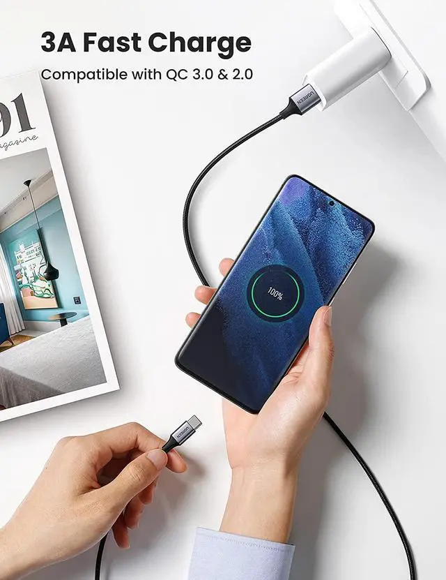 Alt view image 9 of 14 - UGREEN USB Type C Cable Nylon Braided USB A to USB C Fast Charger Compatible with iPad Mini 6 Air 4 Samsung Galaxy S21 S20 Z Flip 3 Z Fold Note 20 LG V60 GoPro Hero 8 PS5 Controller Switch (1.5ft)