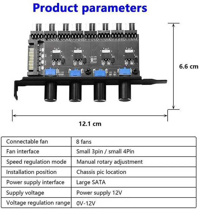 Alt view image 11 of 14 - SinLoon 4 Knob Cooling Fan Speed Controller PC 8 Channels Fan Hub for CPU Case HDD VGA PWM Fan PCI Bracket 12V Fan Control- SATA Power Supply (SATA 4 Knob)