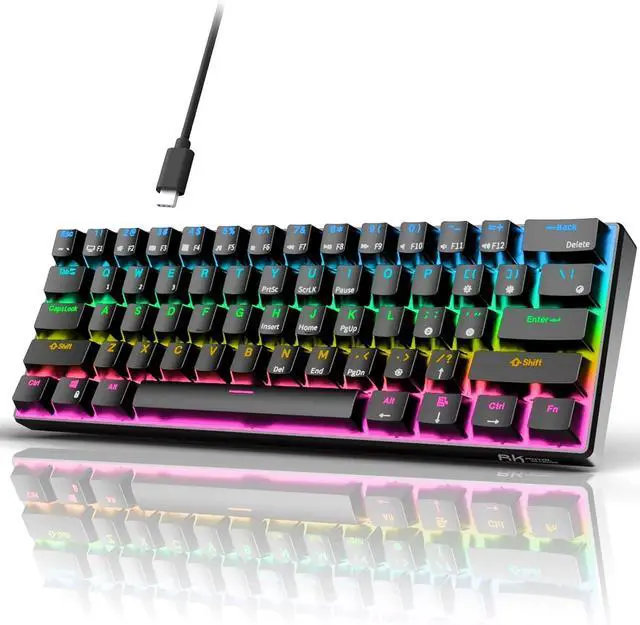 Alt view image 8 of 14 - RK ROYAL KLUDGE RK61 Wired 60% Mechanical Gaming Keyboard RGB Backlit Ultra-Compact Hot Swappable Red Switch Black