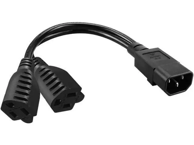 Alt view image 10 of 10 - 1FT C14 Male PDU Style Computer Power Extension Cable Y Splitter Power Plug Cord (C14 to 2X5-15R)