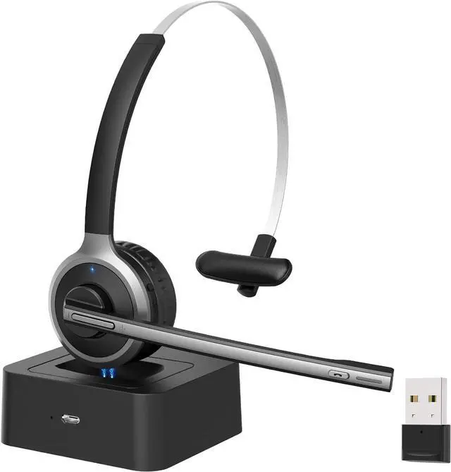 Alt view image 8 of 14 - Wireless Headset with Microphone & USB Adapter for PC ???????? ?????? Wireless 5.0 PC Headset with Microphone Flip-to-Mute Mic PC Headset for Home Office Call Center Zoom Skype