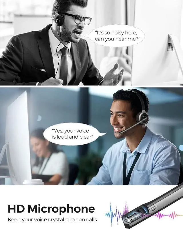 Alt view image 9 of 14 - Wireless Headset with Microphone & USB Adapter for PC ???????? ?????? Wireless 5.0 PC Headset with Microphone Flip-to-Mute Mic PC Headset for Home Office Call Center Zoom Skype