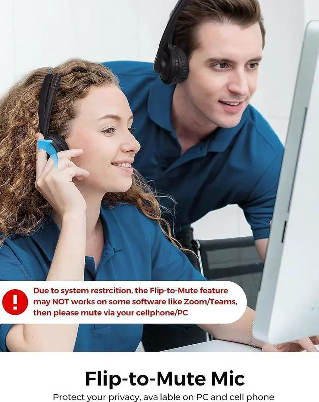 Alt view image 10 of 14 - Wireless Headset with Microphone & USB Adapter for PC ???????? ?????? Wireless 5.0 PC Headset with Microphone Flip-to-Mute Mic PC Headset for Home Office Call Center Zoom Skype