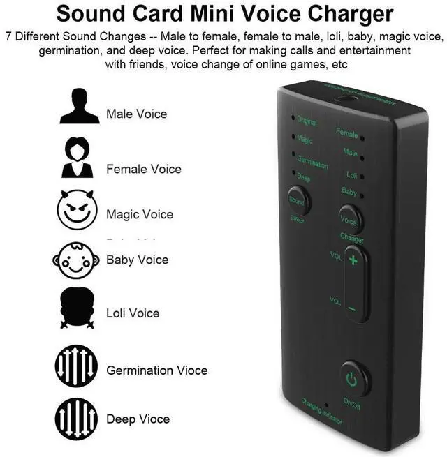 Alt view image 9 of 10 - Voice Changer Mini Portable 8 Voice Changing Modulator with Adjustable Voice Functions Phone Computer Sound Card Mic Tool