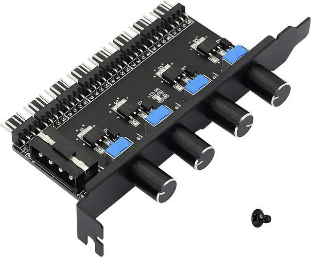 Alt view image 8 of 14 - SinLoon 4 Knob Cooling Fan Speed Controller PC 8 Channels Fan Hub for CPU Case HDD VGA PWM Fan PCI Bracket 12V Fan Control- 4Pin Interface Power Supply (4 Pin 4Knob)