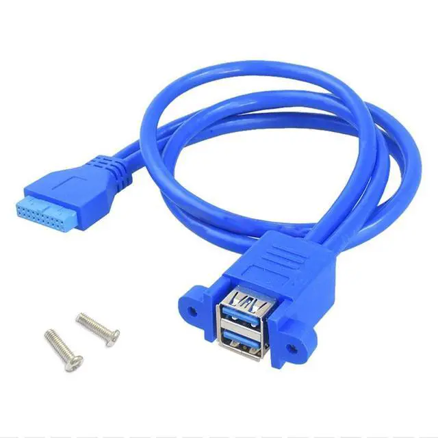 Alt view image 7 of 12 - 19 / 20 Pin female USB header to Dual USB 3.0 Tyep A Female Cable Double deck USB3.0 Splitter Cable panel screws holes