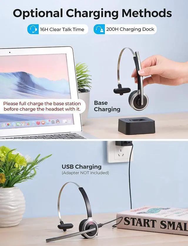 Alt view image 12 of 14 - Wireless Headset with Microphone & USB Adapter for PC ???????? ?????? Wireless 5.0 PC Headset with Microphone Flip-to-Mute Mic PC Headset for Home Office Call Center Zoom Skype